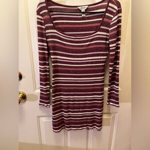 Arizona Jean Company Burgundy and White Striped Dress